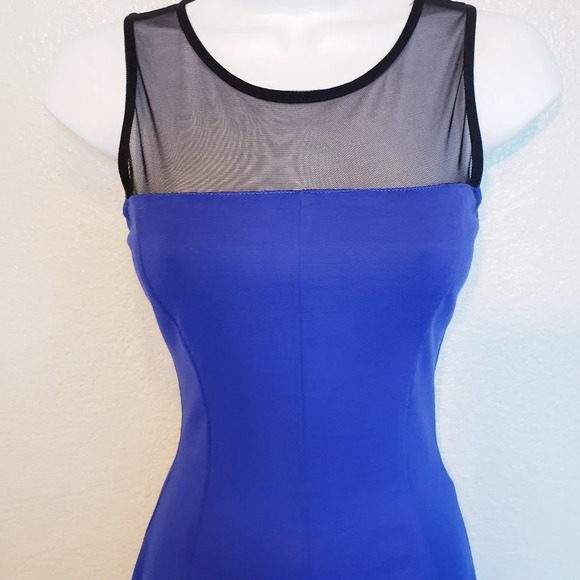 💚5/$25 Bar III Royal Blue & Black Mesh Fit & Flare Sleeveless Mini Dress - Picture 9 of 10
